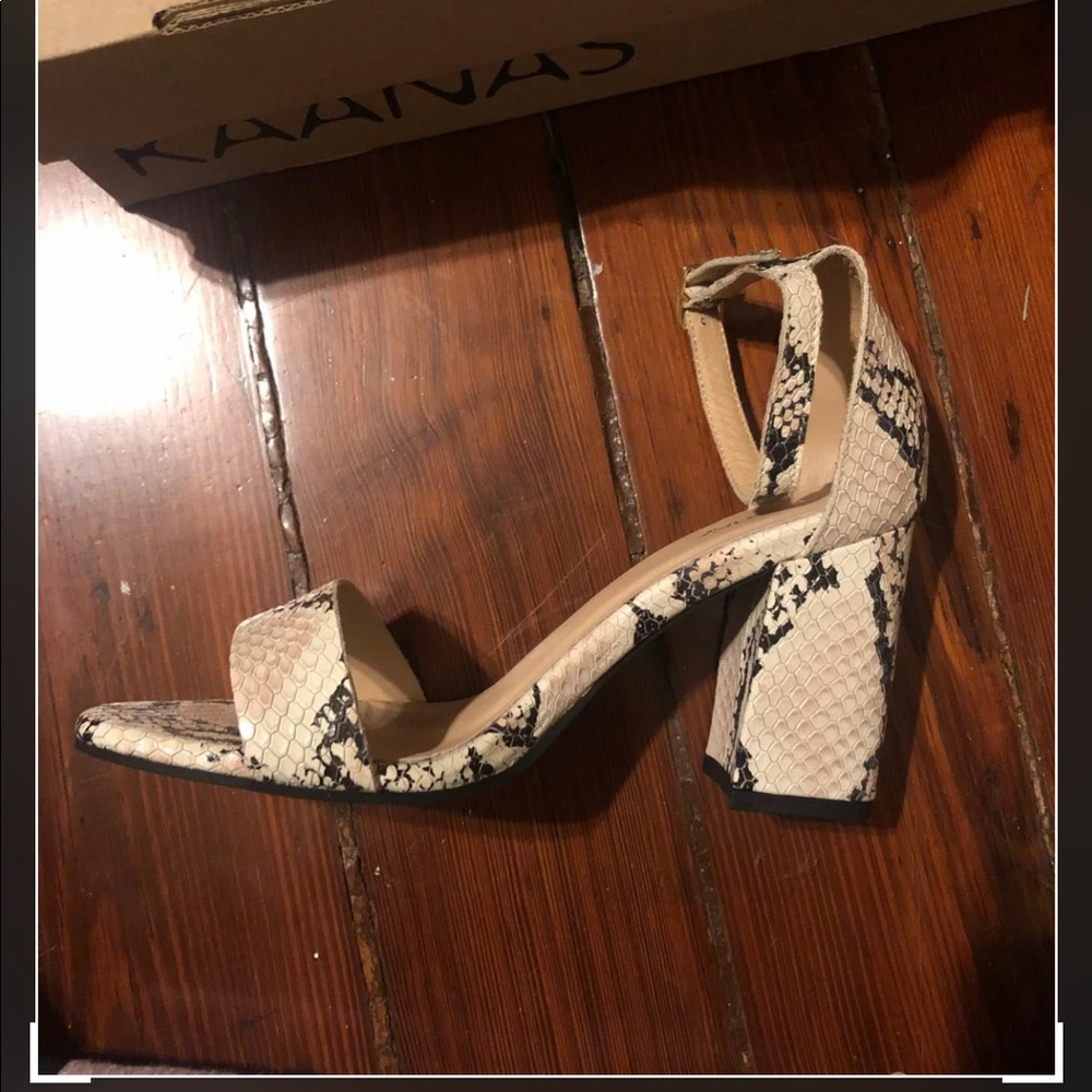 Pink snake skin print heels